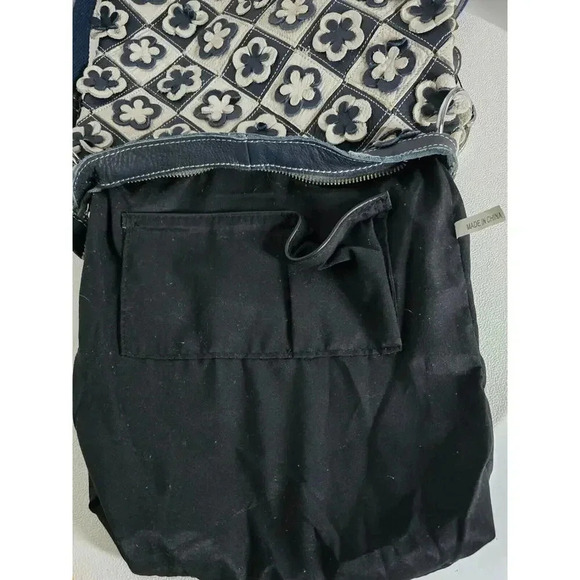H2Z Leather 3D Floral Navy/Lt. Gray Crossbody Purse Boho Hippie Retro UPCYCLED - Picture 10 of 10
